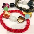 Anthropologie Jewelry | Free 5/$25 Bracelet Bundle Abalone Ocean Gems | Color: Black/Red | Size: Os