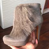 Gucci Shoes | Gucci Grey Suede Fur Booties With Back Zipper | Color: Gray | Size: 9