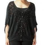 Free People Sweaters | Free People Black Sequin Shrug Cropped Sweater | Color: Black/Gray | Size: L