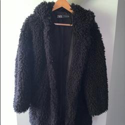 Zara Jackets & Coats | Black Faux Knot Fur Jacket | Color: Black | Size: S