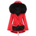 VICENT Women's Coat Thick Classic Round Neck Casual Fashion Fall and Winter Jackets Fleece Outwear with Zip Pocket Long Fur Neck Coat Oversized Pullover S-4XL, red, L