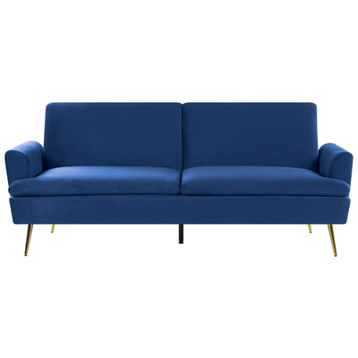 Sofa Marineblau Samtstoff 3-Sitzer Schlaffunktion Klassisch Wohnzimmer
