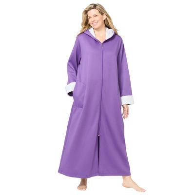 Plus Size Women's Sherpa-lined long hooded robe by Dreams & Co.® in Plum Burst (Size M)