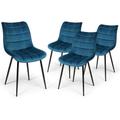 Lot de 4 chaises mady en velours bleu canard pour salle à manger - Bleu