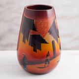 Dakota Fields Annelis The Streets of Cuzco Handcrafted Cuzco Ceramic Vase Ceramic in Brown/Orange | 11 H x 6.8 W x 6.8 D in | Wayfair