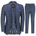 Mens Tweed Check Navy Grey 3 Piece Suit Vintage 1920s Smart Retro Tailored Fit[SUIT-ABEL-NAVY-42]