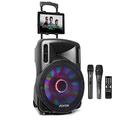 Fenton FT-15LED Portable Karaoke Machine Speaker Set PA System with Bluetooth, 2x Microphones, Disco Light Effect & Tablet Mount - Battery or Mains Powered