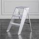 JIAODIE Folding Steps Ladder, Mult-Purpose Acrylic Herringbone Ladder Extension Collapsible Built-in A-Frame Stool 150KG Max Load Ladder for Household Office Kitchen,Clear