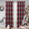 always4u Red Check Curtains Eyelet Ring Top Highland Tartan Curtains for Living Room Bedroom Burgundy Checked Curtain Fully Lined Pair of 66 * 72 Inches