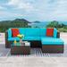 Ebern Designs 4 Piece Rattan Sectional Seating Group w/ Cushions Synthetic Wicker/All - Weather Wicker/Wicker/Rattan in Blue | Outdoor Furniture | Wayfair