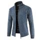 Huntrly Mens Knitted Cardigan Sweater Chunky Knit Jacket Full Zip Front Stand Collar Classic Long Sleeve Knitwear Jumper XXL Blue