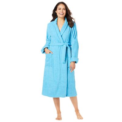 Plus Size Women's Short Terry Robe by Dreams & Co. in Paradise Blue (Size 1X)