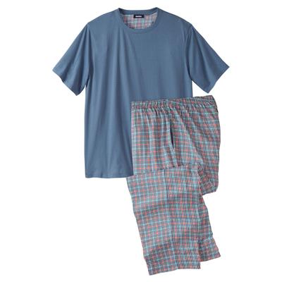 Men's Big & Tall Jersey Knit Plaid Pajama Set by KingSize in Slate Blue Plaid (Size 2XL) Pajamas
