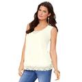 Plus Size Women's Lace Trim Satin Tank by Denim 24/7 in Ivory (Size 16 W)