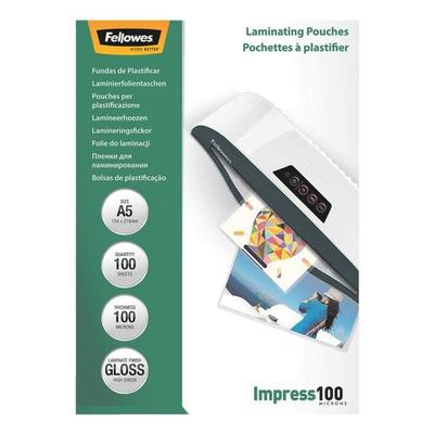 Fellowes Laminierfolien glänzend A5, 100 Stück transparent, 15.6x21.6 cm