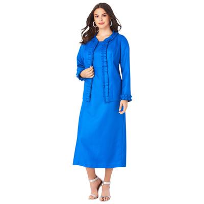 Plus Size Women's Pleated Jacket Dress by Roaman's in Vivid Blue (Size 34 W)