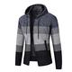 Men's Sweaters Autumn and Winter Trend Loose Drawstring Hooded Sweater Cardigan Color Matching Plus Velvet Thick Sweater Coat L Blue