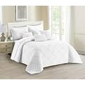 Luxury Quilted Solid Colour Bedspread Ruffle Embossed Comforter with Pillow Case Bedding Set (White, Super King)