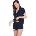 Comfy PJs/Pyjamas Shorts Set for Women Bamboo Soft Jersey Knit Short Sleeve Button Up Comfy Nightwear (Navy Polka Dot, Large)