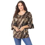 Plus Size Women's Bell-Sleeve Ultimate Tee by Roaman's in Natural Textured Animal (Size 30/32) Shirt