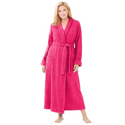 Plus Size Women's Long Terry Robe by Dreams & Co. in Pink Burst (Size L)
