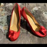 Kate Spade Shoes | Kate Spade Satin Red Rose Toe Bow Dress Heels 9.5 | Color: Red | Size: 9.5