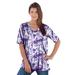 Plus Size Women's V-Neck Ultimate Tee by Roaman's in Midnight Violet Graphic Floral (Size 4X) 100% Cotton T-Shirt