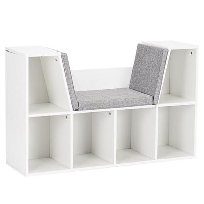 Costway 6-Cubby Kid Storage Bookcase Cushioned Reading Nook-White