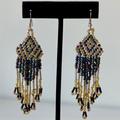 Anthropologie Jewelry | Anthropologie Beaded Fringe Chandelier Earrings | Color: Black/Purple | Size: Os