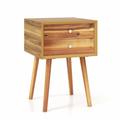 Costway Wooden Nightstand Mid-Century End Side Table with 2 Storage Drawers-Natural