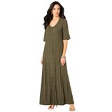 Plus Size Women's Button Front Maxi Dress by Roaman's in Dark Olive Green Melange (Size 14/16)