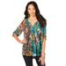 Plus Size Women's Tara Pleated Big Shirt by Roaman's in Emerald Paisley Garden (Size 24 W) Top