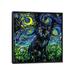 East Urban Home Black Cat Night #3 by Aja Trier - Painting Print Canvas in Black/Blue/Green | 18 H x 18 W x 1.5 D in | Wayfair