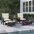 Freeport Park® Maddox 4 Piece Rattan Lounge Dining w/ Cushions Synthetic Wicker/All - Weather Wicker/Wicker/Rattan in Brown | Outdoor Furniture | Wayfair