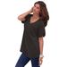 Plus Size Women's V-Neck Boyfriend Slub Tunic by Roaman's in Black (Size 1X) Long Shirt