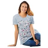Plus Size Women's Marled Cuffed-Sleeve Tee by Woman Within in Navy Pink Floral Placement (Size 5X) Shirt