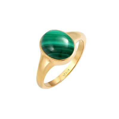 Elli PREMIUM Ring Siegelring Malachit Grün 925 Silber vergoldet 58 Damen Image