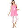 Plus Size Women's Scoopneck Tank & Capri Legging PJ Set by Dreams & Co. in Pink Butterflies (Size 18/20) Pajamas