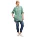 Plus Size Women's Striped Henley Tunic by ellos in Tropical Green Stripe (Size L)