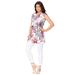 Plus Size Women's Sleeveless English Floral Big Shirt by Roaman's in White Watercolor Peony (Size 30 W) Long Shirt Blouse