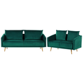 Sofa Set Grün aus Samtstoff Sitzgruppe mit Metallbeinen und abziehbaren Kissenbezüge Langlebig Glamourös Edel Zierkissen Wohnzimmer
