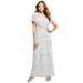 Plus Size Women's Glam Maxi Dress by Roaman's in Pearl Grey (Size 18 W) Beaded Formal Evening Capelet Gown