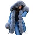 Aox Women Winter Denim Coat Thicken Lined Faux Fur Hood Jacket Warm Sherpa Fur Overcoat Plus Size Jean Outerwear (16-18, Blue 2035)