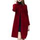 BoxJCNMU Autumn and Winter Woolen Coat Female Mid-Long Single Breasted Overcoat Casual Women's Woolen Coat Plus Size Burgundy M