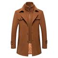 YOUTHUP Mens Wool Trench Coat Winter Thick Peacoat Business Elegant Slim Fit Overcoat Brown