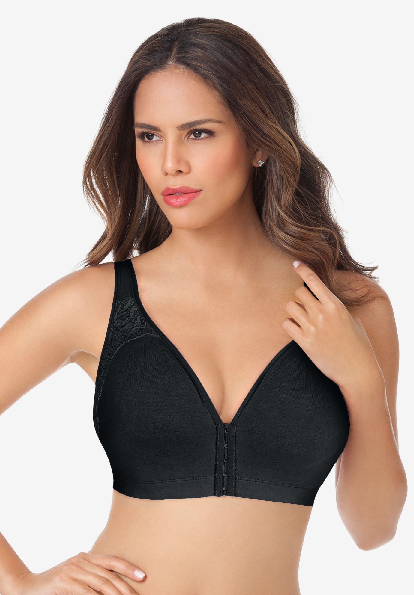 Plus Size Women's Wireless Front-Close Cotton Comfort Bra by Catherines in Black (Size 50 D)