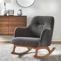 Corrigan Studio® Voss Rocking Chair Twill/Wood/Solid Wood/Fabric in Brown/Gray | 31.5 H x 28.5 W x 38 D in | Wayfair