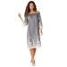 Plus Size Women's Eyelet Off-The-Shoulder Dress by Roaman's in Light Stonewash (Size 26 W)