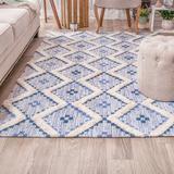 Blue/White 48 x 1 in Area Rug - Union Rustic Cairo Geometric Handmade Tufted Cerulean/Dark Denim Area Rug | 48 W x 1 D in | Wayfair