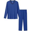 JINSHI Men's Soft Cosy Pyjamas PJ Set Full Length Sleeve Tops & Bottom Nightwear Loungewear Sleepwear Pajamas Set Blue Size L